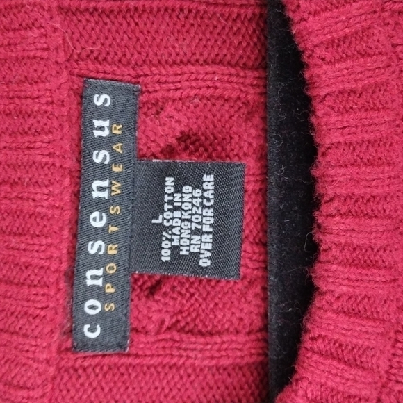 Consensus Sportswear Burgundy Cable Knit  Crewneck Long Sleeve Pullover Sweater - Picture 4 of 10